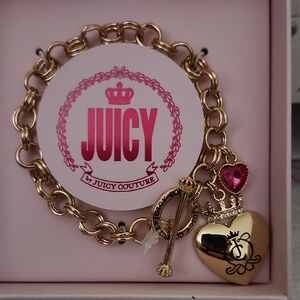 Juicy Couture Gold Bracelet with Heart and Pink Gem